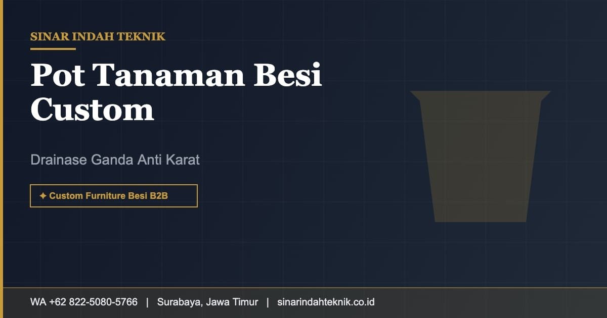 Pot tanaman besi custom outdoor dengan drainase ganda